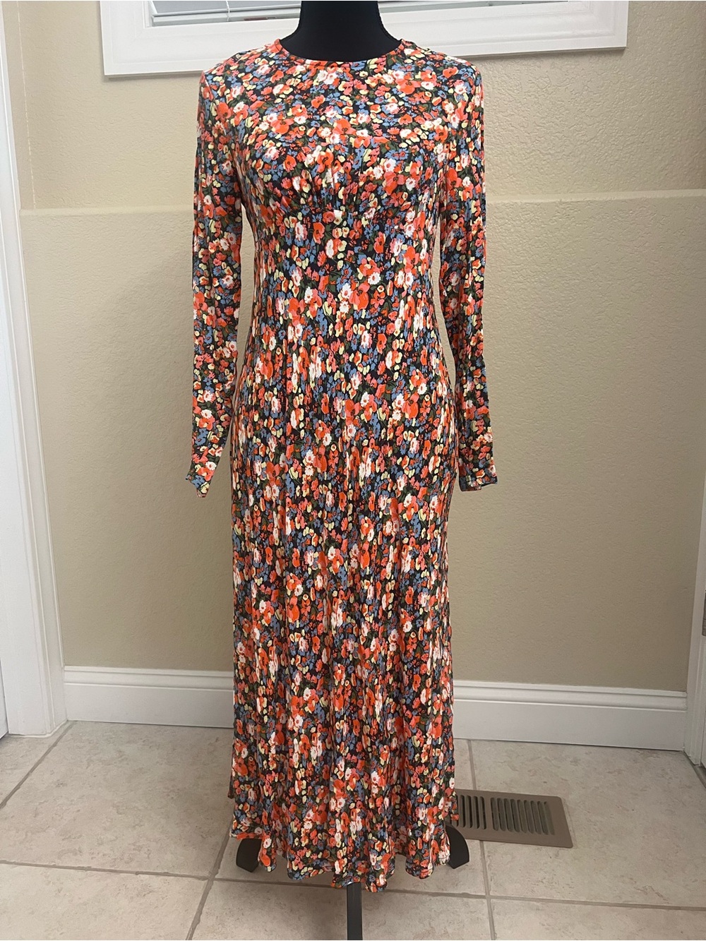 Boden Orange Floral Long Sleeve Maxi Dress